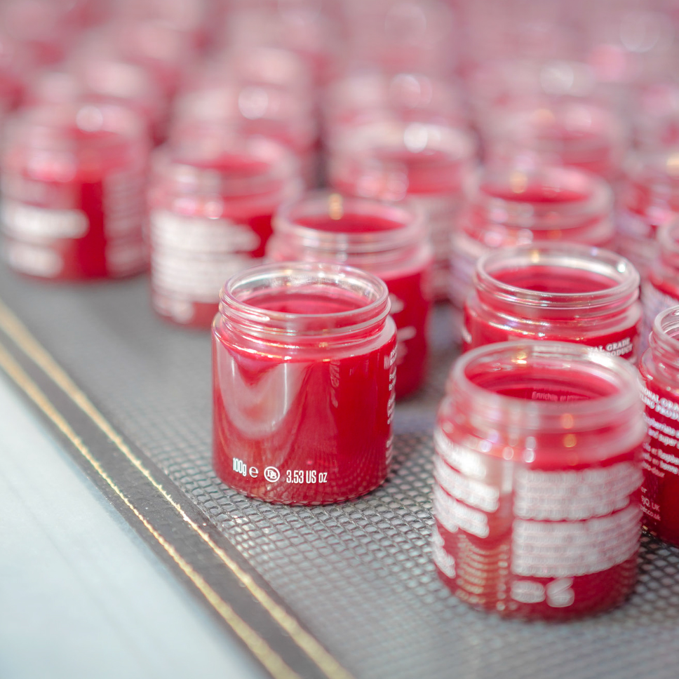 Coloured glass jam jars